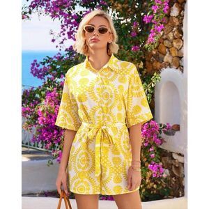 SHEIN VCAY Summer Floral Pattern Dolman Sleeve Summer Beach Romper